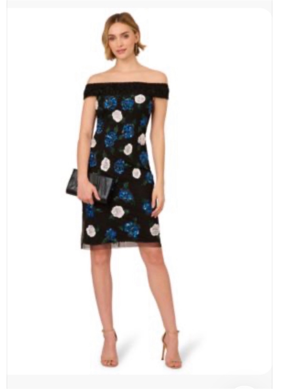 Adrianna Papell Black One-Shoulder Floral Sheath Dress